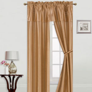 Dupioni faux silk curtain set w/ valance & bling
